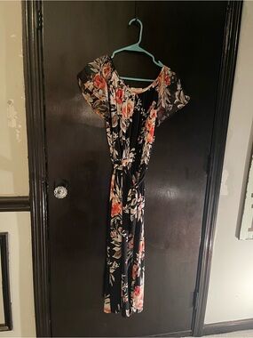 Black Floral Off-Shoulder Maxi Dress with Self-Tie Waist